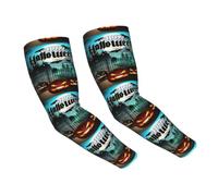 CHAbu Mangas de brazo refrescantes con agujero para el pulgar, diseño de búho, calabaza, feliz Halloween, protección solar, golf, trabajo, conducción, Negro, Talla única