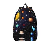 CHAbu Outer Space Solar System - Mochila de lona para libros, gran capacidad, clásica, moda, universidad, trabajo, viajes, Black, M, Casual