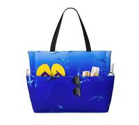 CHAbu Shark Swimming Under The Sea - Bolsa de playa de gran capacidad, impermeable, con cremallera y bolsillos, para viajes, vacaciones, gimnasio, natación, Black, Talla única
