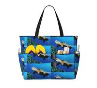 CHAbu Submarine Turtle Under The Sea - Bolsa de playa de gran capacidad, impermeable, con cremallera y bolsillos, para viajes, vacaciones, gimnasio, natación, Black, Talla única