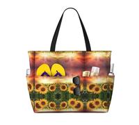 CHAbu Sunflowers Sunlight - Bolsa de playa de gran capacidad, impermeable, con cremallera y bolsillos, para viajes, vacaciones, gimnasio, natación, Black, Talla única