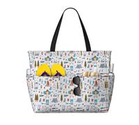 CHAbu The Nature Wildlands - Bolsa de playa de gran capacidad, impermeable, con cremallera y bolsillos, para viajes, vacaciones, gimnasio, natación, Black, Talla única