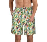 CHAbu Tucanes - Pantalones cortos de playa para hombre, diseño hawaiano, con forro de malla, forro de malla, para verano, caminar, golf, deportes, blanco, 3XL
