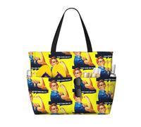 CHAbu We Can Do It - Bolsa de playa de gran capacidad, impermeable, con cremallera y bolsillos, para viajes, vacaciones, gimnasio, natación, Black, Talla única
