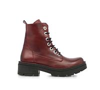 Chacal - Botines en Piel con Cordones y Cremallera, Estilo Militar 6076 para: Mujer Color: Burdeos Talla: 37