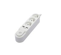 Chacon Bloque de diseño 3x16A con Interruptor + 2 USB, 1,5 m, Color Blanco