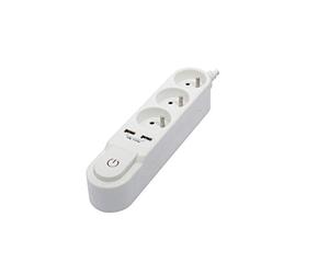 Chacon Bloque de diseño 3x16A con Interruptor + 2 USB, 1,5 m, Color Blanco