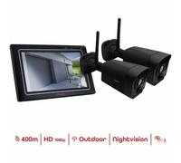 Chacon Kit 2 Cámaras de Seguridad Inalámbricas IP con Pantalla Táctil 1080p (2MP) para Hogar y Oficina, Visión Nocturna, 100m Alcance