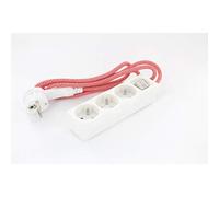 Chacon Mini bloque blanco decorativo 3 x 16 a cable textil rojo/blanco 1,5 m + enchufe plano 3 g 1,5 mm2