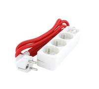 Chacon - Mini bloque decorativo (3 x 16 A, cable textil rojo, 1,5 m + enchufe plano 3 g1,5 mm2), color blanco