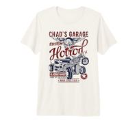 Chad's Garage Hotrod Classic Rides Diseño Envejecido Camiseta Premium