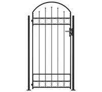 Chaduof Puerta de Valla con Arco y 2 Postes, Puertas Metalicas Exterior, Puerta Jardin, Valla De Jardin, Puerta De Jardín, Negra 105x204 cm