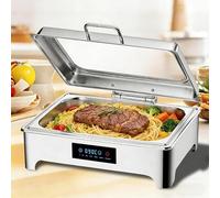 Chafing Dish Electrico 9L, Profesional Calentador de Comida Electrico para Buffet con Tapa de Cristal, Acero Inoxidable Calentador de Buffet Eléctrico Temperatura Ajustable 35-90℃(Full Pan)