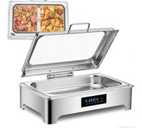 Chafing Dish Electrico para Buffet, 9L Calentador de Buffet Eléctrico Temperatura Regulable, Chafing Dish Calentador de Comida para Buffet in Acero Inoxidable con Tapa Visible(FYLL Pan)