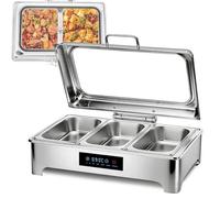 Chafing Dish Electrico para Buffet, 9L Calentador de Buffet Eléctrico Temperatura Regulable, Chafing Dish Calentador de Comida para Buffet in Acero Inoxidable con Tapa Visible(1/3 Pan)