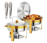 Chafing Vajilla Buffet Set, 2 Paquetes 4.5L Redondo de Acero Inoxidable Chafing Vajilla Buffet Set con Tapas Chafers und Buffet Sets Calentadores para Fiestas Catering Eventos