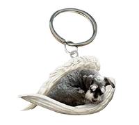 CHAHU Llavero acrílico con diseño de ángel durmiente para perro, diseño de alas de ángel, adornos colgantes para coche, para amantes de los perros