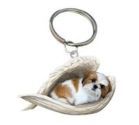 CHAHU Llavero acrílico con diseño de ángel durmiente para perro, diseño de alas de ángel, adornos colgantes para coche, para amantes de los perros
