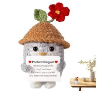 Chaies Pingüino de ganchillo, 10 cm Muñeca motivativa de punto, decoración de escritorio, muñeca positiva - para adolescentes, adultos, Navidad, colegas, compañeros de trabajo, amantes de las