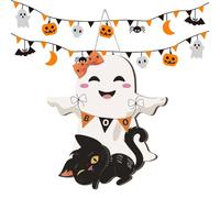 Chaies Sillas para Puerta de Halloween de Madera, decoración de Madera de Halloween, Panel de Puerta de Madera Reutilizable, decoración de Halloween única, Festivos multifuncionales