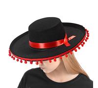 Chaies Sombrero mexicano - Sombrero de fieltro para fiestas y eventos - Disfraz de carnaval de ala ancha con pompones para mujer, hombre y fiestas