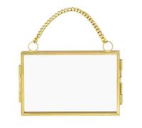 Chain Photo Frame, Brass Small Display Frame - Picture Holder For Photos Artwork Posters | Copper Glass With Hanging Chain, Wall Gallery Display, Home Office Decor, Desk Picture Stand