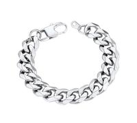 ChainsHouse 12mm Pulsera Ancha Hombre Cubano Brazalete Eslabones Curb 19cm Largo Acero Quirurgico Pulsera Grande para Rapaero Hip Hop