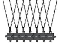 ChainsHouse 7 pcs Rompecabezas Grabada Colgante Disco Puzzle Collar Amistad BFF Pareja Amantes, Negro