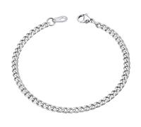 ChainsHouse Brazalete Pulsera Cubano de Cadenas 19cm Largo 3mm Ancho Pulsera Mano Estilo Hip Hop Rock, Color Platino