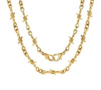 ChainsHouse Cadena para Hombre Alambre de Puas Collar Cuello Dorado Mujer Rock Punk 6mm 46cm Largo, Cadenas para Pantalones Regalo Padre Hijo Amigo