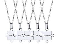 ChainsHouse Collar Amistad Amiga Rompecabezas Completado Mini Charm Colgante de 5 Partes para Grabar Personalizable, Tono Plata