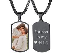 ChainsHouse Collar de Foto Personalizado Chapa Militar Portafoto de Soldado Novio Padre Abuelo, Collar Negro