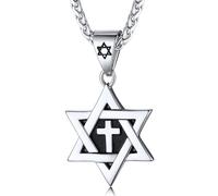 ChainsHouse Collar Magen Star of David para hombres y mujeres, acero inoxidable/chapado en oro de 18 quilates Hexagrama/etiqueta de perro Colgante judío Israel, Metal