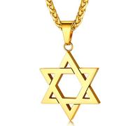 ChainsHouse Collar Magen Star of David para hombres y mujeres, acero inoxidable/chapado en oro de 18 quilates Hexagrama/etiqueta de perro Colgante judío Israel, Metal