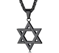 ChainsHouse Collar Magen Star of David para hombres y mujeres, acero inoxidable/chapado en oro de 18 quilates Hexagrama/etiqueta de perro Colgante judío Israel, Metal