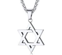 ChainsHouse Collar Magen Star of David para hombres y mujeres, acero inoxidable/chapado en oro de 18 quilates Hexagrama/etiqueta de perro Colgante judío Israel, Metal