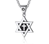 ChainsHouse Estrella David Colgante Salomon con Cruz, Cadena con Estrellas de Seis Puntas Acero