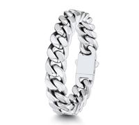 ChainsHouse Pulsera Esclava Plateada Acero Inoxidable, Pulsera de Cadena Barbada 21 cm 12 mm