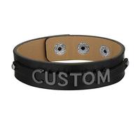 ChainsHouse Pulsera Piel Genuino con Nombre, Letras Negras Brazalete Punk Rock Hip Hop 16cm - 21cm Largo Ajustable