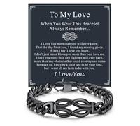 ChainsHouse Pulseras cuadradas de nudo de amor para hombre, de cuero trenzado, acero inoxidable, infinito, con tarjeta de mensaje de amor, regalo de cumpleaños para hombres, amor, marido, papá, 9.0