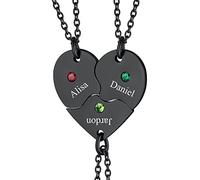 ChainsHouse Regalo Mama Abuela Juego Tres Rompecabezas Nombres Grabados con Piedras, Collar Best Friend Corazon Negro