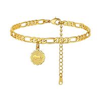 ChainsHouse Tobillera Colgante Tauro Pulsera Mujer de 18K Oro baño, 22cm + 5cm Ajustable