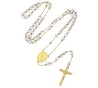ChainsPro Collar Rosario Catolico Hombre Mujer Collar Cristiano Oro Rosario Medalla San Miguel Arcangel con Colgante Crucifijo Joyeria Religiosa Rezo Oracion