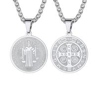 ChainsPro Medalla Cruz San Benito Color Plata Collar Acero Inoxidable Joyas Cristianas Religiosa Cadena Cruz de San Benito Abad