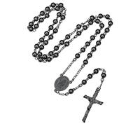 ChainsPro Rosario Religioso Hombre Colgante Cruz Medalla San Cristobal Negro Joya Collar Rosario Catolico Cristiano Oracion Jesus