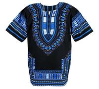 CHAINUPON Camisa africana de algodón Dashiki, para hombre y mujer, para festival, bohemio, hippie, años 60 y 70, negro, azul (Black Dark Blue), 3XL