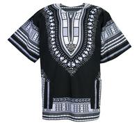CHAINUPON Camisa africana de algodón Dashiki, para hombre y mujer, para festival, bohemio, hippie, años 60 y 70, Negro Blanco, L