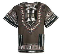 CHAINUPON Camisa africana de algodón Dashiki, para hombre y mujer, para festival, bohemio, hippie, años 60 y 70, Dorado marrón, M