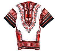 CHAINUPON Camisa africana de algodón Dashiki, para hombre y mujer, para festival, bohemio, hippie, años 60 y 70, Blanco rojo, M