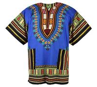 CHAINUPON Camisa africana de algodón Dashiki Tribal Festival Boho 60's 70's Hippie Kaftan, azul oscuro, 42